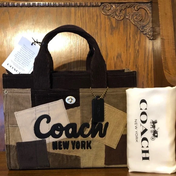 NWT-Coach-Repurposed Corduroy-Cargo Tote Bag-Maple Color-Patchwork Designs - Picture 12 of 16